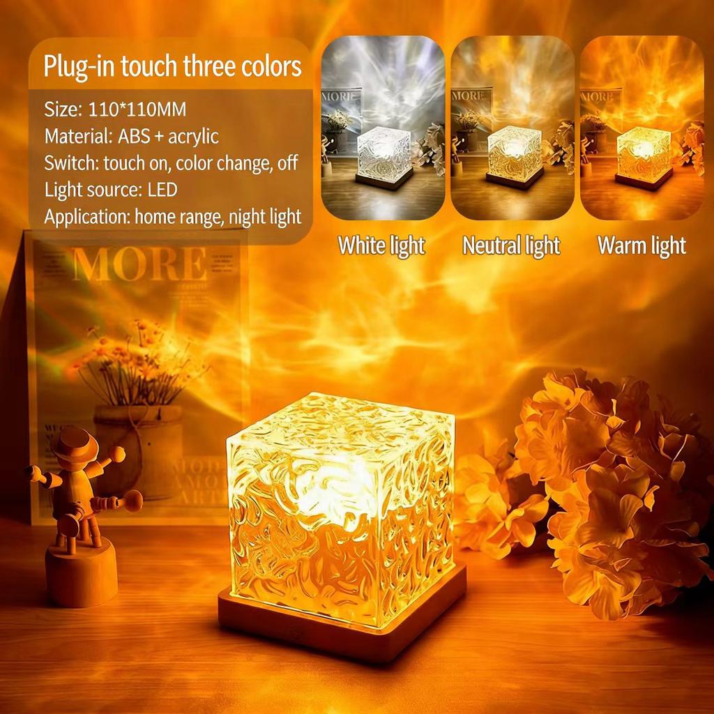 Dynamic Rotating Water Ripple Projector Night Light 3/16 Colors Flame Crystal Lamp for Living Room Study Bedroom Rotating Light