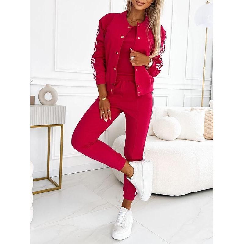 3 Pcs/Set Women Coat Vest Pants Set Long Sleeve Cardigan O Neck Sleeveless Vest Elastic Waist Wide Leg Trousers Casual Loose Pantsuit Fall Spring