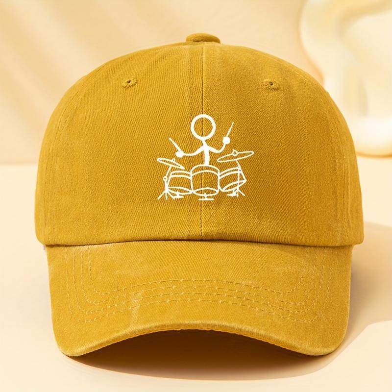 Drum Print Retro Washed Baseball Cap Adjustable For Both Men And Women, Suitable For Outdoor Sports, Camping, And Leisure