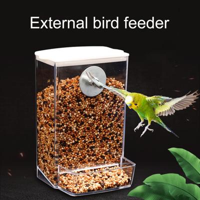 Comedero para pájaros con tapa a prueba de polvo, dispensador automático de alimentos transparente antiderrames, periquito, cacatúa, Conure, suministros para mascotas