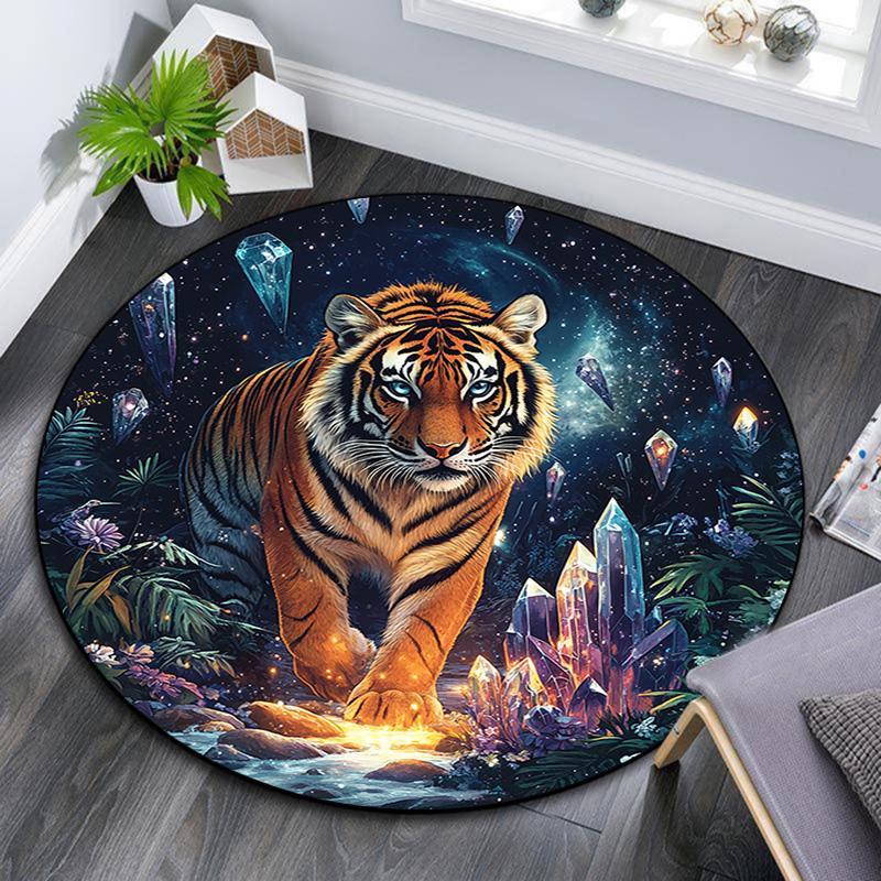 

Tiger Cosmic Round Area Rug,Carpet Rug for Living Room Bedroom Sofa Playroom Decor,Non-slip Floor Mat 80cmx80cm