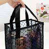 1pc Black Mesh Tote Bag with Heart Decor, Minimalist Cosmetic Storage Handbag for Women, Durable & Lightweight Design, Sturdy White Dots Pattern