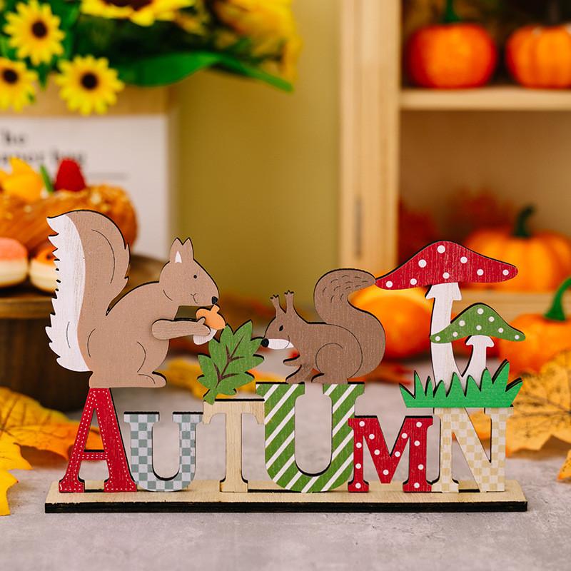 Stylish Harvest Season Wooden Animal Display Featuring Hedgehog And Designs Squirrel