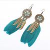 Wind Bohemian Painted Glazed Feather Fringed Earrings Fashion Temperament Women's Earrings Long Necklace Accessories