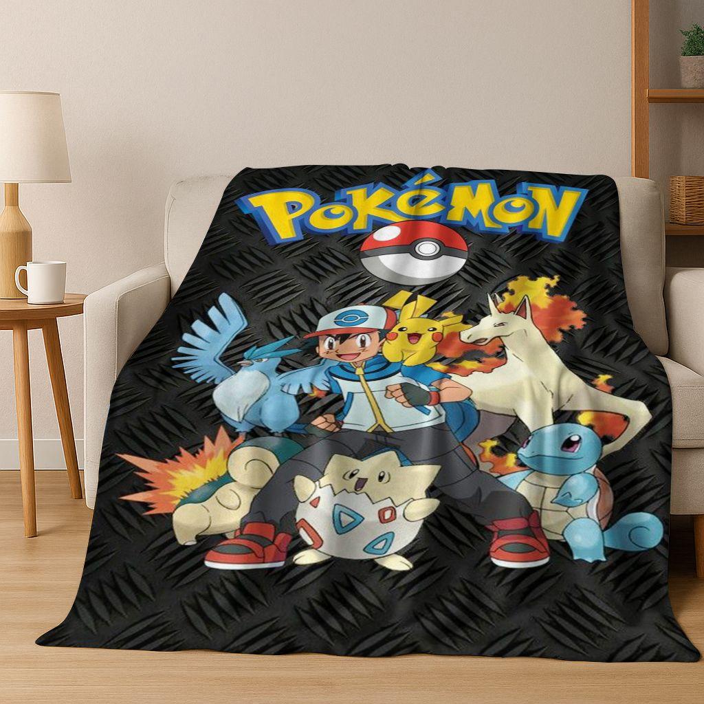 3D Pokemon Pikachu Monster Elf Child Flannel Blanket Soft Warm Blanket for Bedroom Living Room Bed Travel Camping Picnic Gift