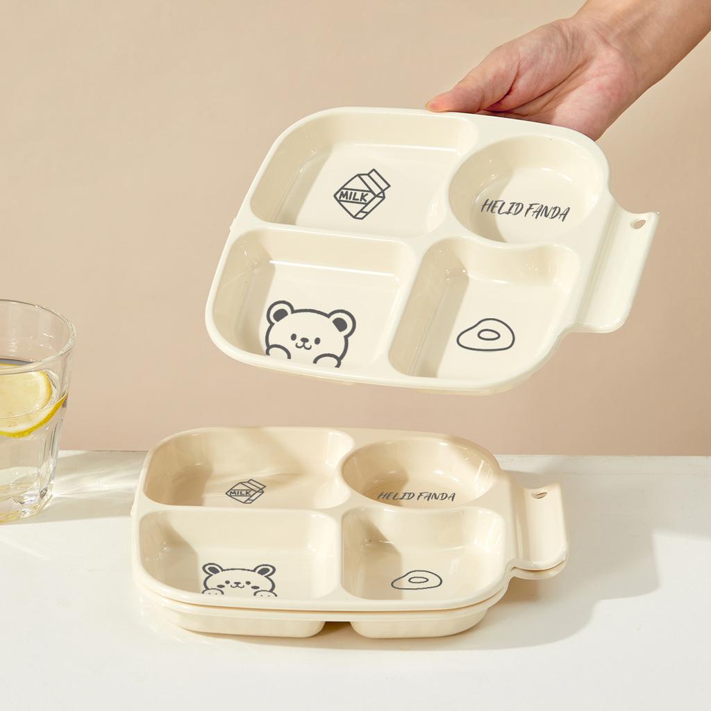 4-Compartment Cute Children Food Plate Dishes Reusable Plastic Snack Dessert Salad Plate Fruit Plate Tableware Dishwasher Safe