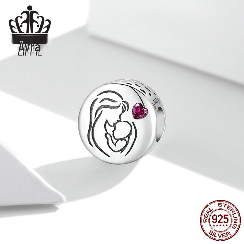 Sterling Silver S925 Heart-Shaped Red Zircon Mother's Love Bracelet BSC493