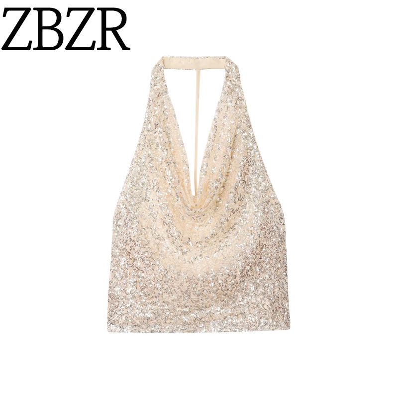Zbzr Spring New Women Clothes Western Style Fashion Vertical Sequin Neck Collar Top 8305720 109