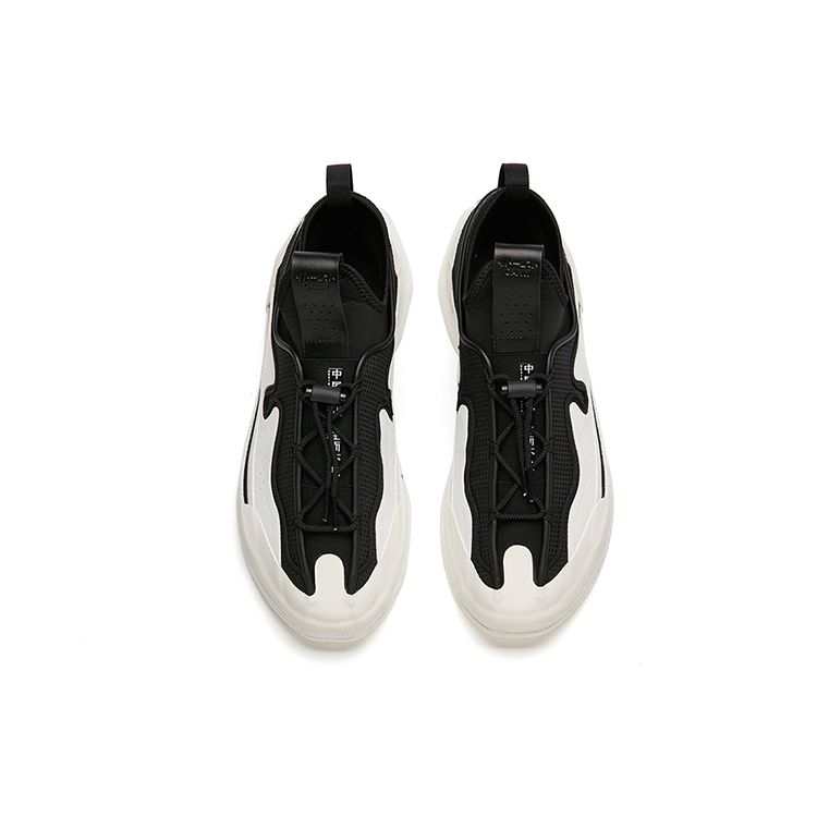 ANTA Men's AT91 Low Top Bungee Lace Platform Casual Sneakers Off White Black 112138019A-2