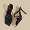 Fashion Slippers Women'S 2025 Summer New Style Patent Leather Thin-Heeled Hollowed-Out Fairy Style One-Shoulder High-Heeled Sandals