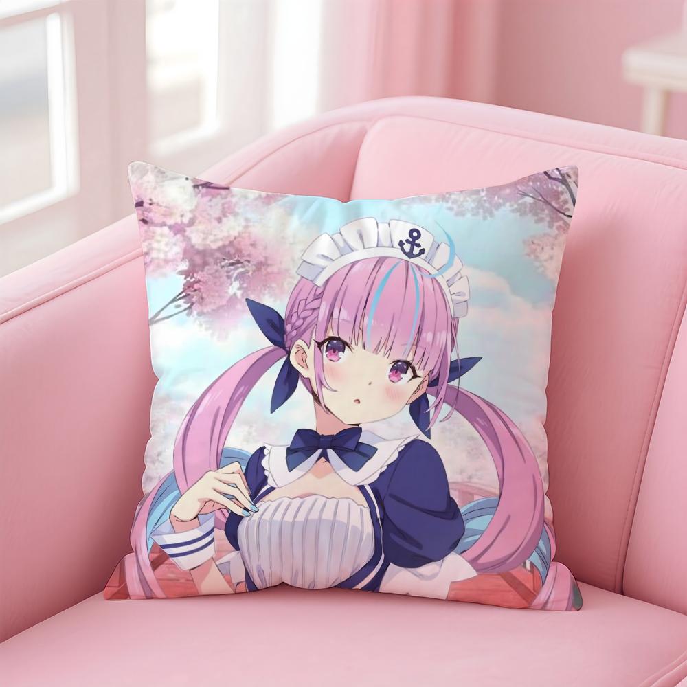 Cute Virtual Japanese Vtuber MMinato Aqua Cushion Cover Pillow Case Soft Skin Friendly Fabric Concealed Zipper
