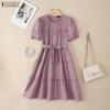 ZANZEA Women Casual Round Neck Summer Short Sleeve Dress