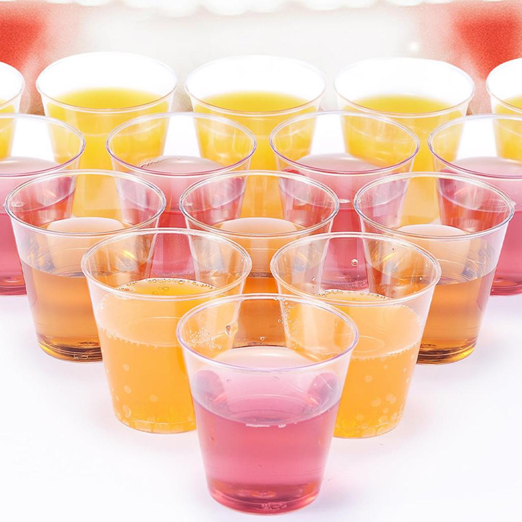 50pcs Crystal Clear Plastic Shot Glasses 1oz, Mini Cups for Wine Tasting, Condiments, Party - Gold Disposable