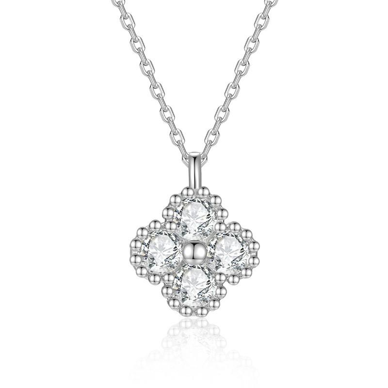 Elegant Sterling Clover Pendant Necklace With D-Color Moissanite Minimalist Geometric Design Women Pendant Necklace