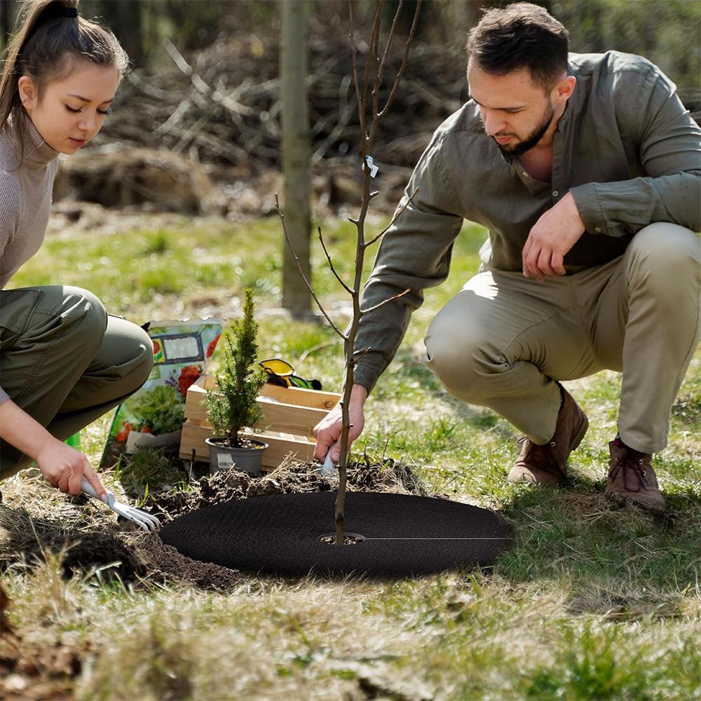 5pcs Non-Woven Tree Mulch Ring Weeding Barrier Round Ground Cover Protector Mat Plant Cover Anti Grass Gardening