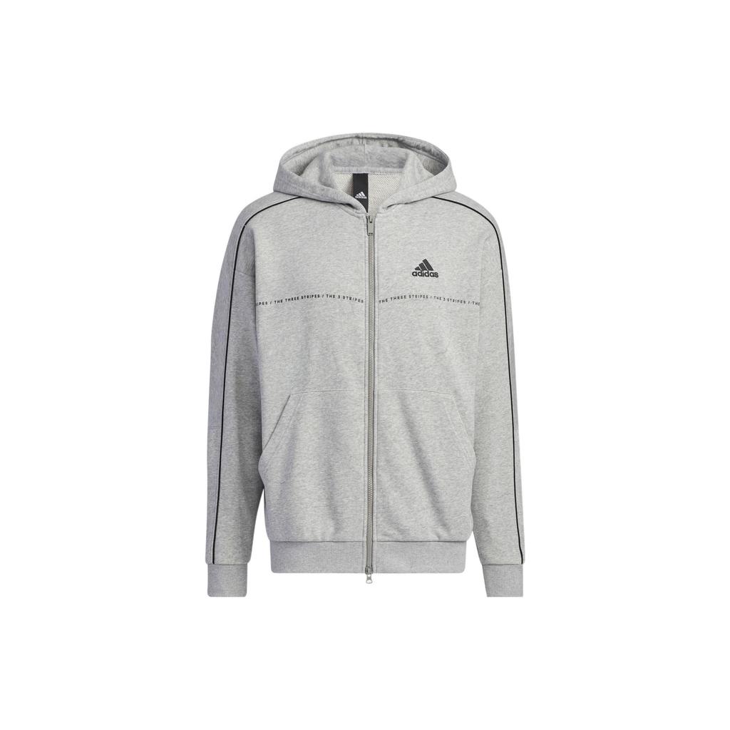 Adidas Loose Zip-Up Hoodie With Printed Letters Unisex Tops Gray IA9437