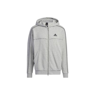adidas Loose Zip-Up Hoodie With Printed Letters Unisex Tops Gray IA9437