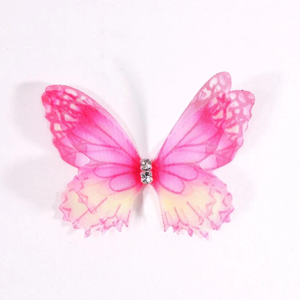 50Pcs 3D Organza Fabric Butterfly Appliques Double-layer Translucent Simulation Mesh Butterfly Patch Gradient Color