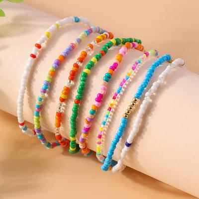 Bohemian Handmade Colorful Beads Anklet Summer Beach Beaded Ankle Bracelet Women Girls Holiday Jewelry Gifts