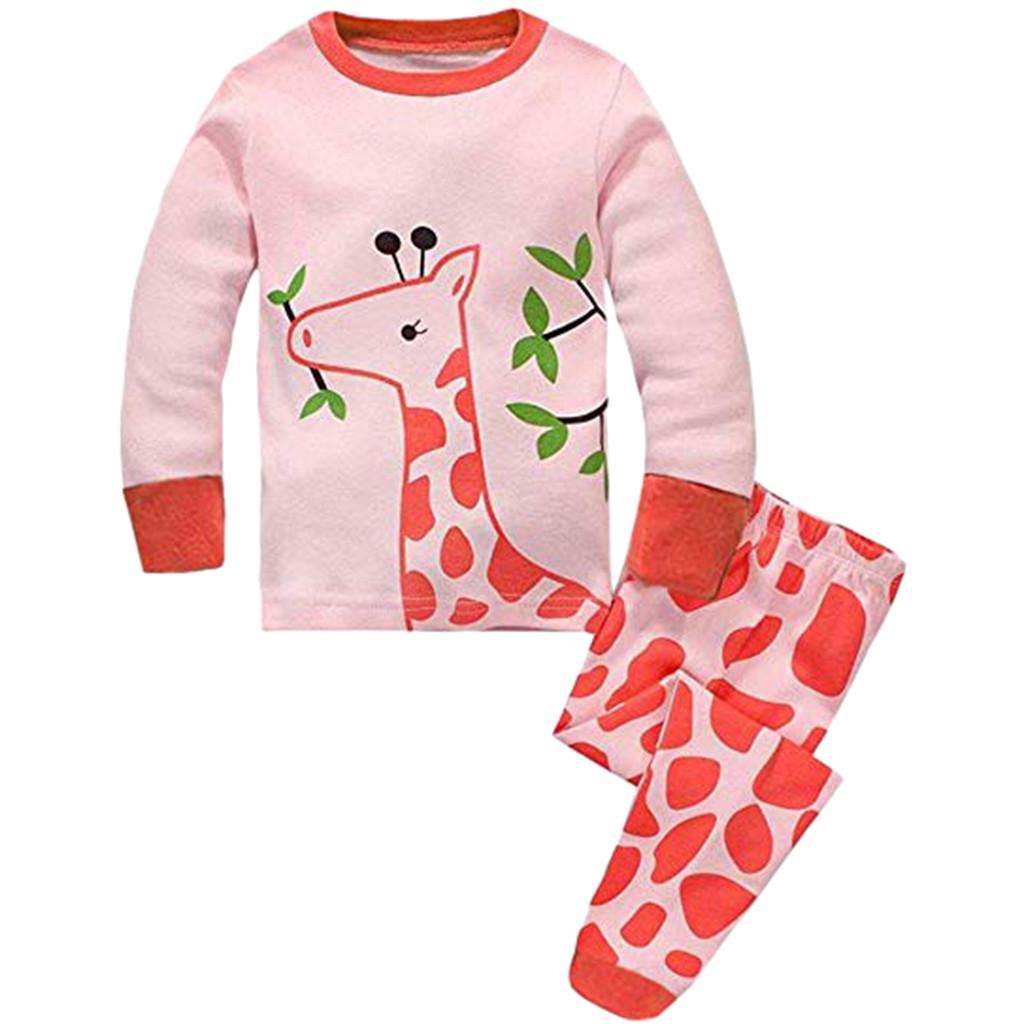 Toddler Baby Boys Girls Long Sleeve Cartoon Tops+Pants Pajamas Sleepwear Outfits