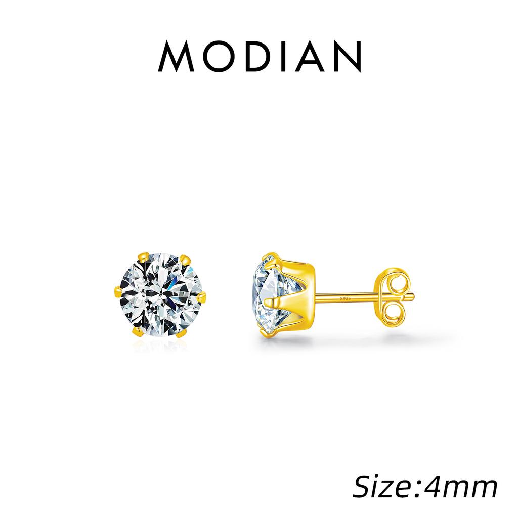 925 Sterling Silver Basic Sparkling Round Stud Earrings Classic Crown Hypoallergenic Wedding Jewelry For Women