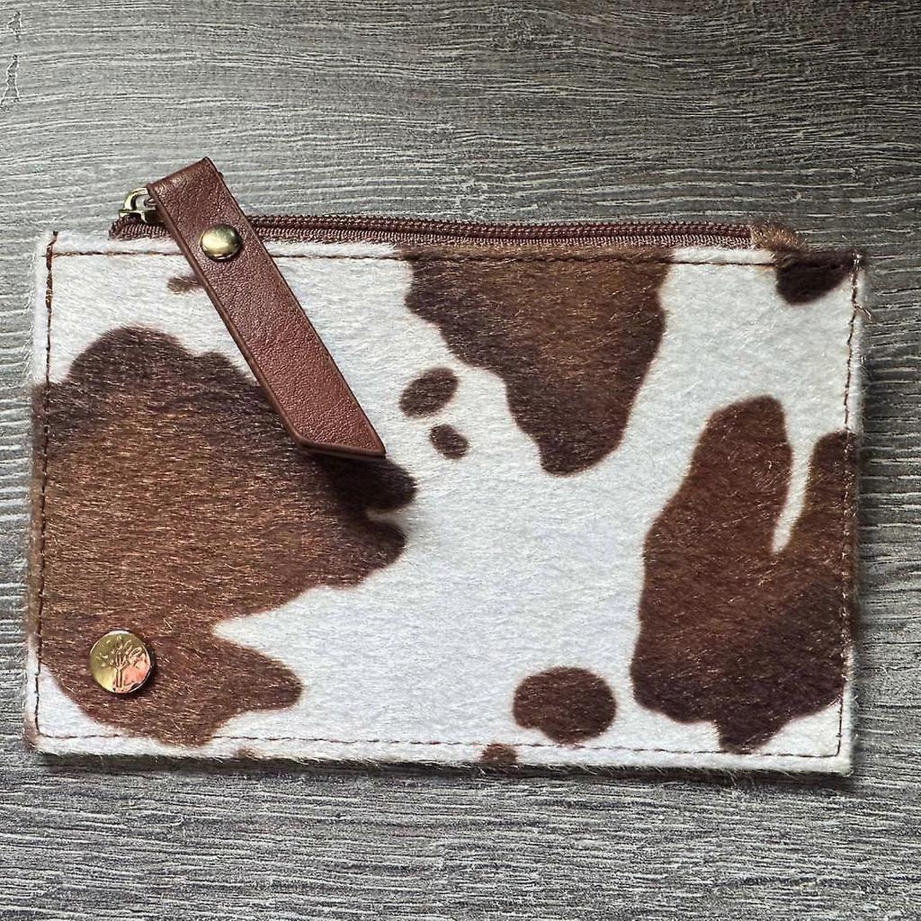 Porta-moedas e Cartões Estampa de Vaca Mini Carteira de Couro Sintético com Compartimento com Zíper Espaços para Cartões Bolso Deslizante