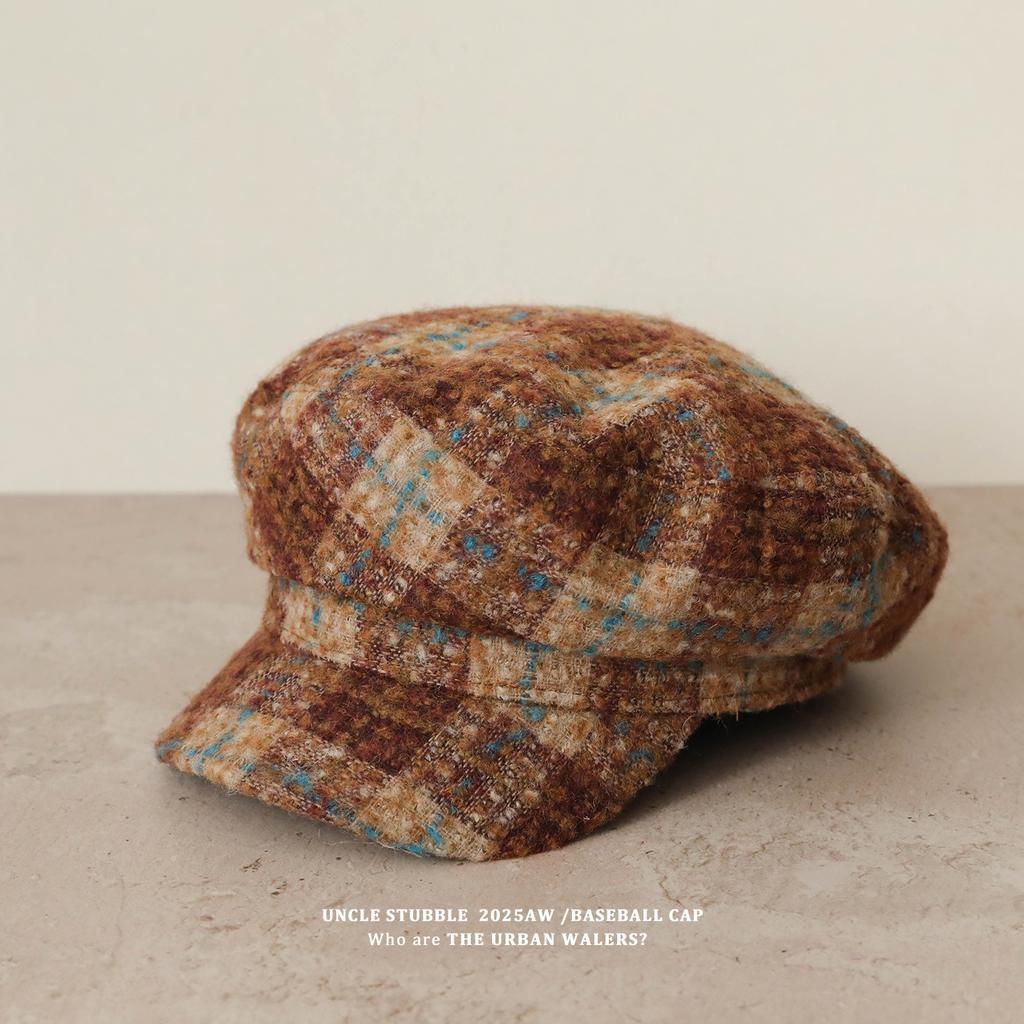 Plaid Hat Retro Coffee Colored Beret Autumn And Winter Plaid Octagonal Hat Equestrian Hat Multiple Newsboy Hats