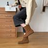 Snow cotton boots women's big head ugly cute bread shoes lapel two wear Boken shoes matte leather retro velvet flat boots
