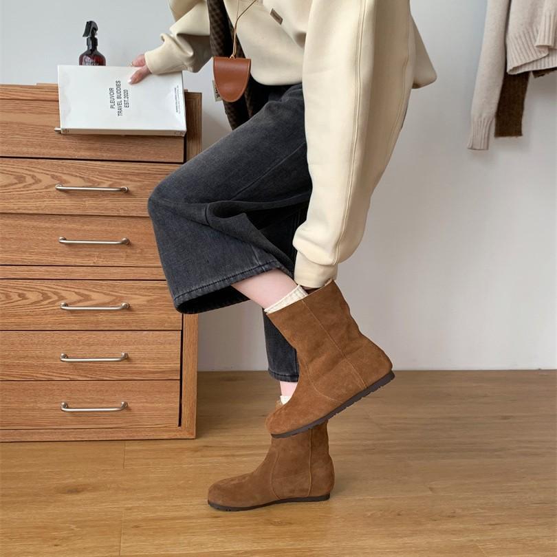 Snow cotton boots women's big head ugly cute bread shoes lapel two wear Boken shoes matte leather retro velvet flat boots