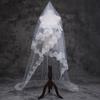 Womens Short Fingertip Length 1 Tier Lace Edge Wedding Bridal Veil Bride Tulle Hair Accessories Without Metal Comb