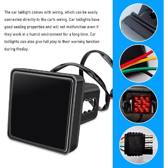 Leechio LED Red Lens Brake Light Trailer Hitch Cover, 2" Receiver Square 15 LED Super Bright Waterproof Taillight Trailer Towing External