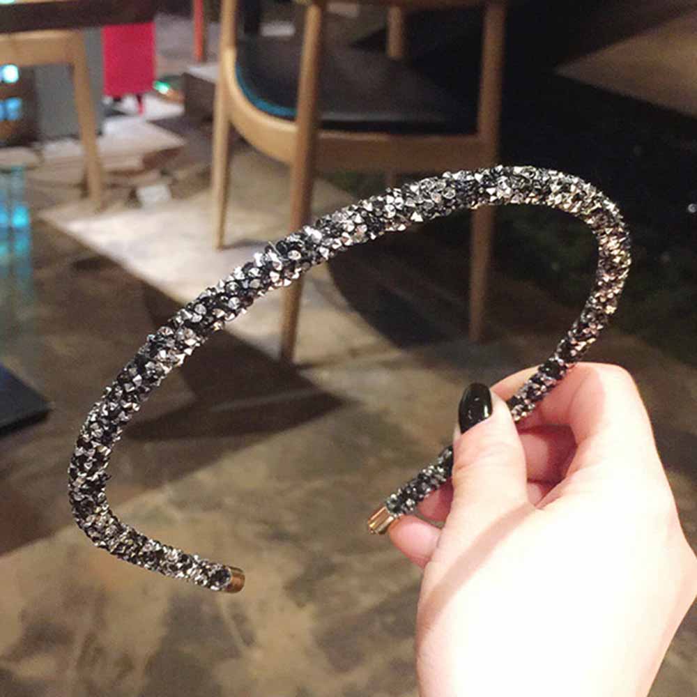 Korea Simple Crystal Rhinestone Headwear Soft Headhoop Headband Beads Bezel Hairband