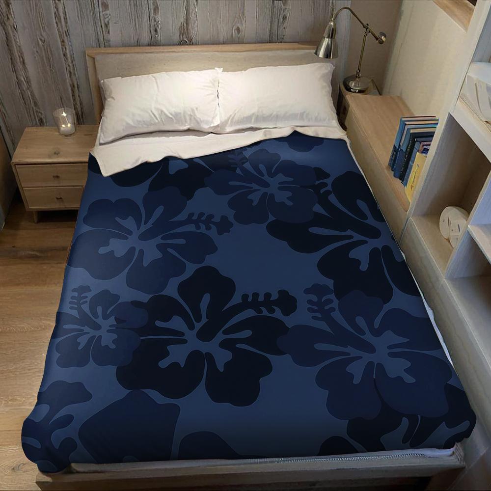 Navy Tone Floral Flannel Blanket Warm Soft Halloween Christmas Couch Warm Cozy Decorative Decor Gift For All Season
