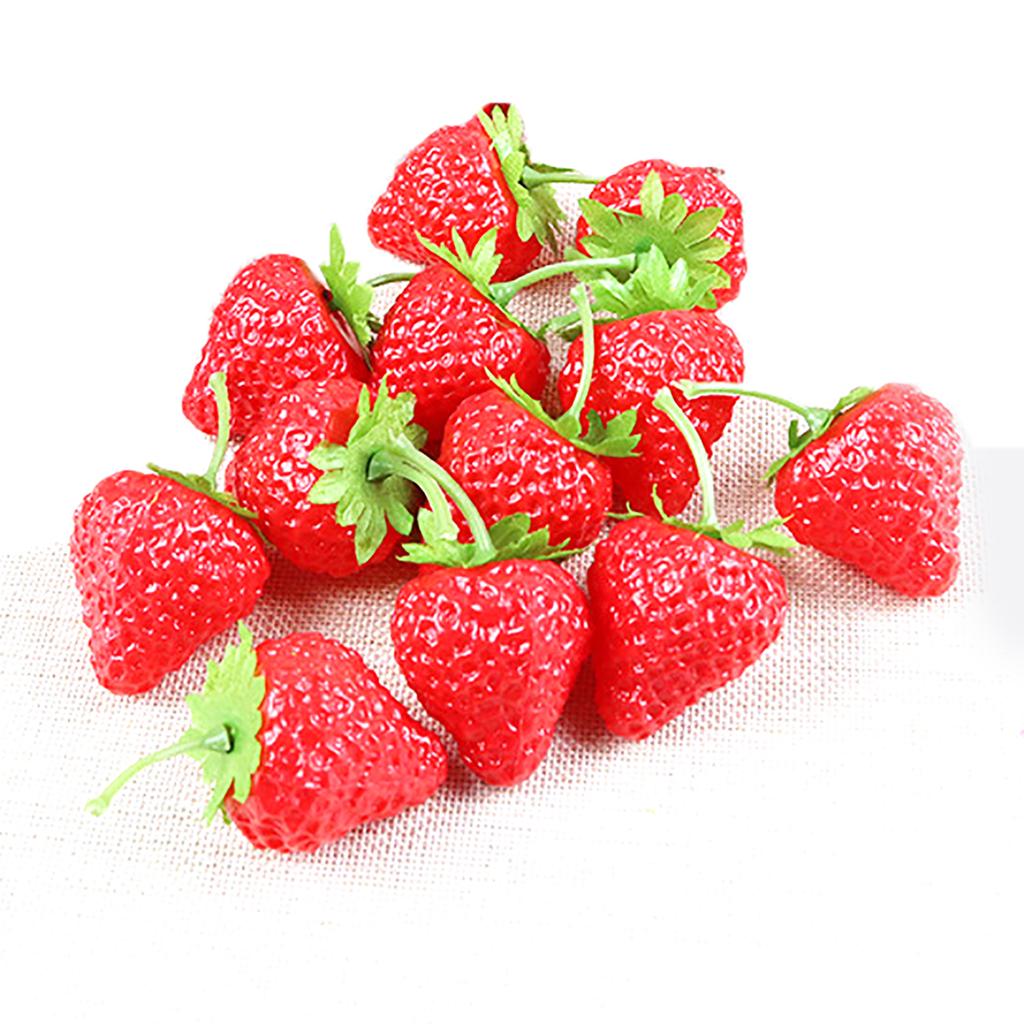 20Pcs Artificial Red Strawberries Plastic Fake Fruit