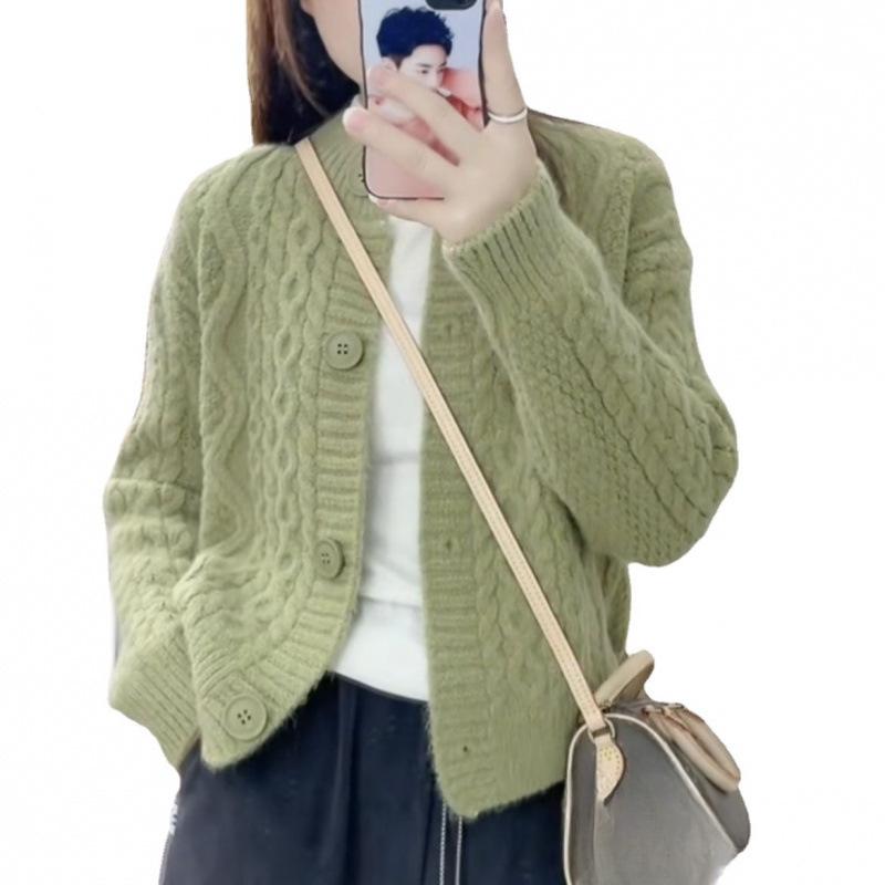 Spring and Autumn Thickened Twist Knitted Cardigan Female Design Sense Solid Color Sweater Female Short Jacket Female