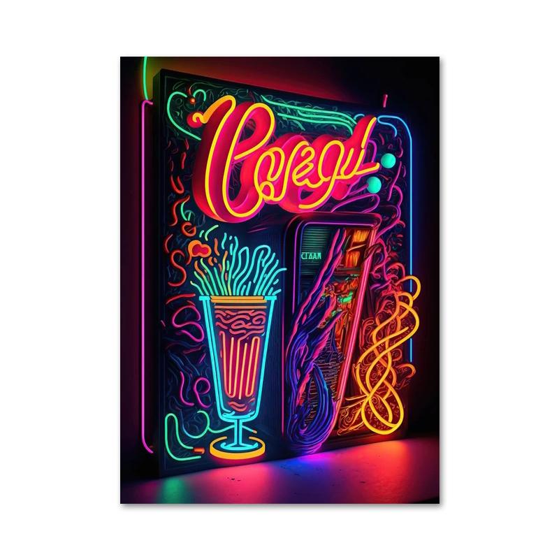 Colored Neon Lights Food and Beverage Posters Prints Hamburger Pizza Fruit Canvas Paintings Wall Art for Kitchen Home Decor