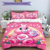Pink Bear Heart Flowers Print 3Pcs Bedding Setduvet Cover With 2 Bedropillowcase Home Birthday Gift