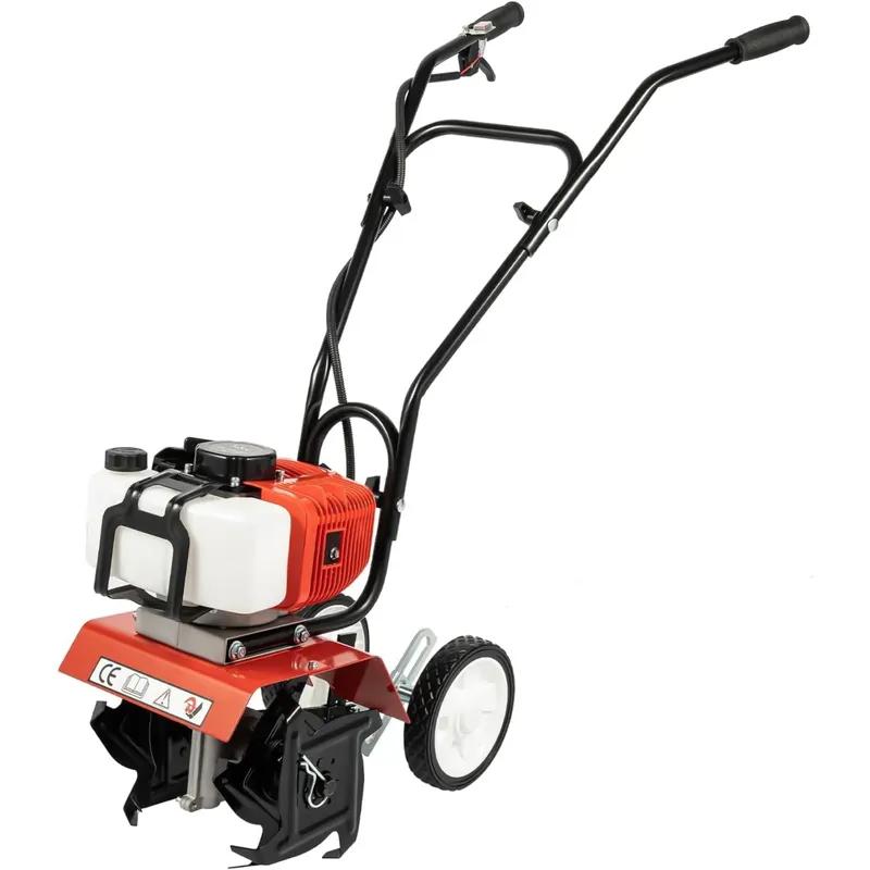 1650W Garden Tiller Cultivator,52CC 2-Stroke Gas Powered Engine,Rototiller Garden Tool with Widened Mud Flap Cordless