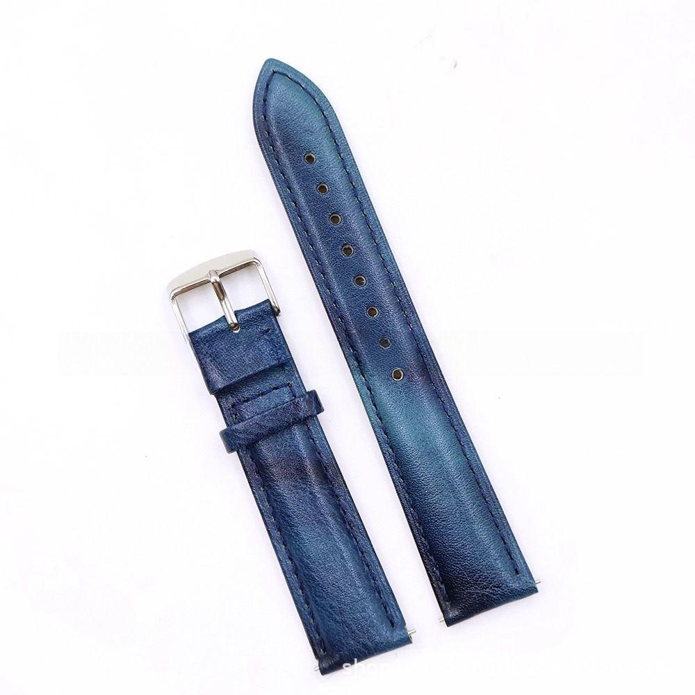 Universal Leather Watch Strap Suitable for 16mm/18mm/20mm/22mm/24mm Retro Edge Vegetable-tann Leather Strap Quick Release Replacement Watch Band