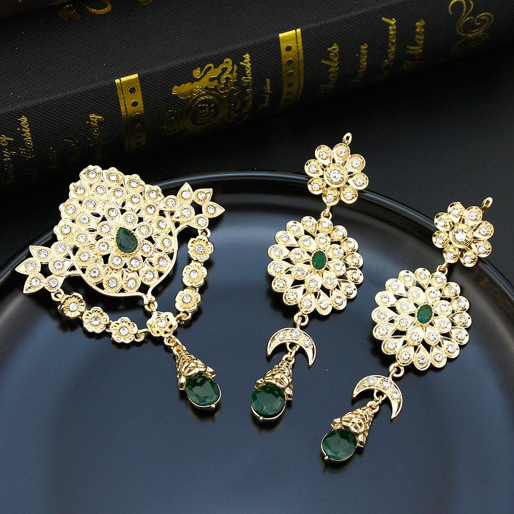 

Шикарная женская брошь с оранжевыми кристаллами, комплект арабских свадебных украшений для невесты, булавка для хиджаба, круглая брошь с цветком, Bijoux зелёный