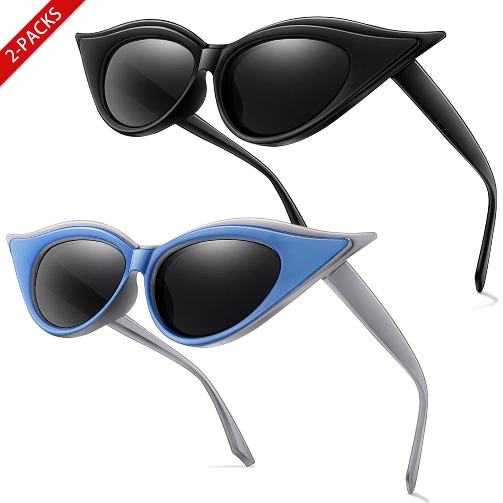 2 Pairs Men and Women's Fashion Sunglasses Fashion Cat Eye Glasses for Daily Wear Shopping Selfie Party Travel