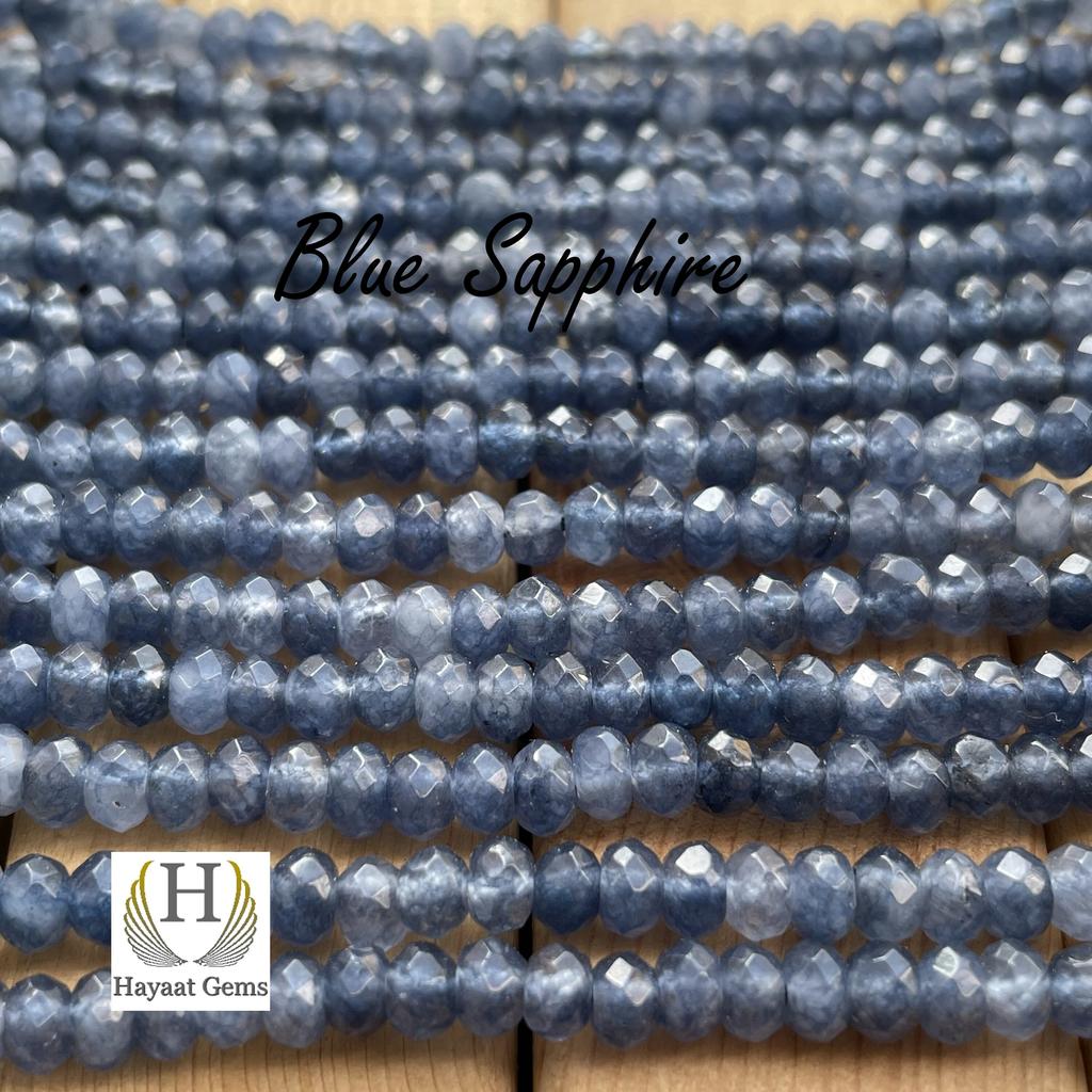 Blue Sapphire Faceted Rondelle Beads: Polished Gemstone Jewelry Making