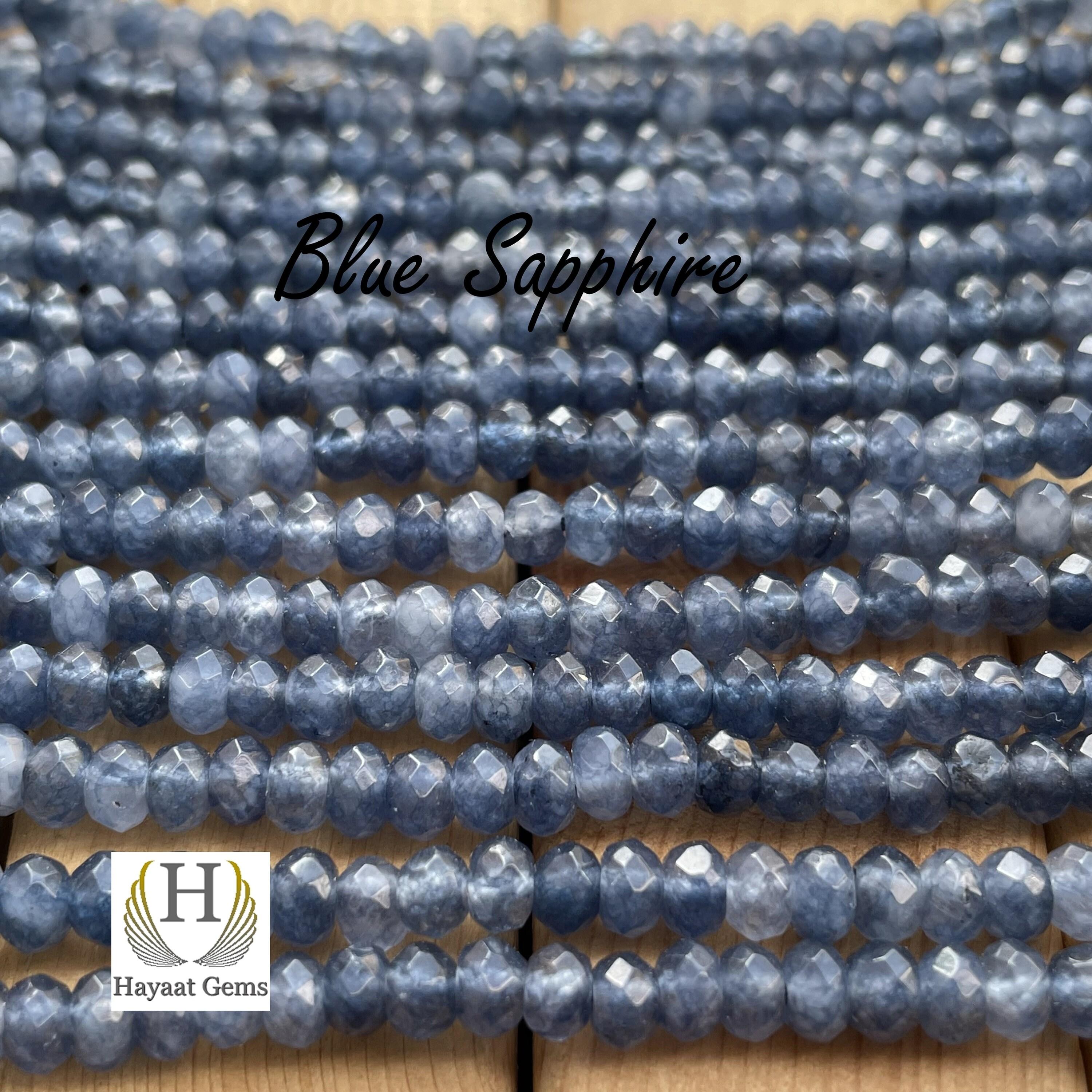 Blue Sapphire Faceted Rondelle Beads: Polished Gemstone Jewelry Making 14 Inch