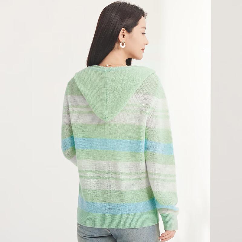 FAPAI Women's 100% Wool Striped Zip-Up Hoodie Cardigan