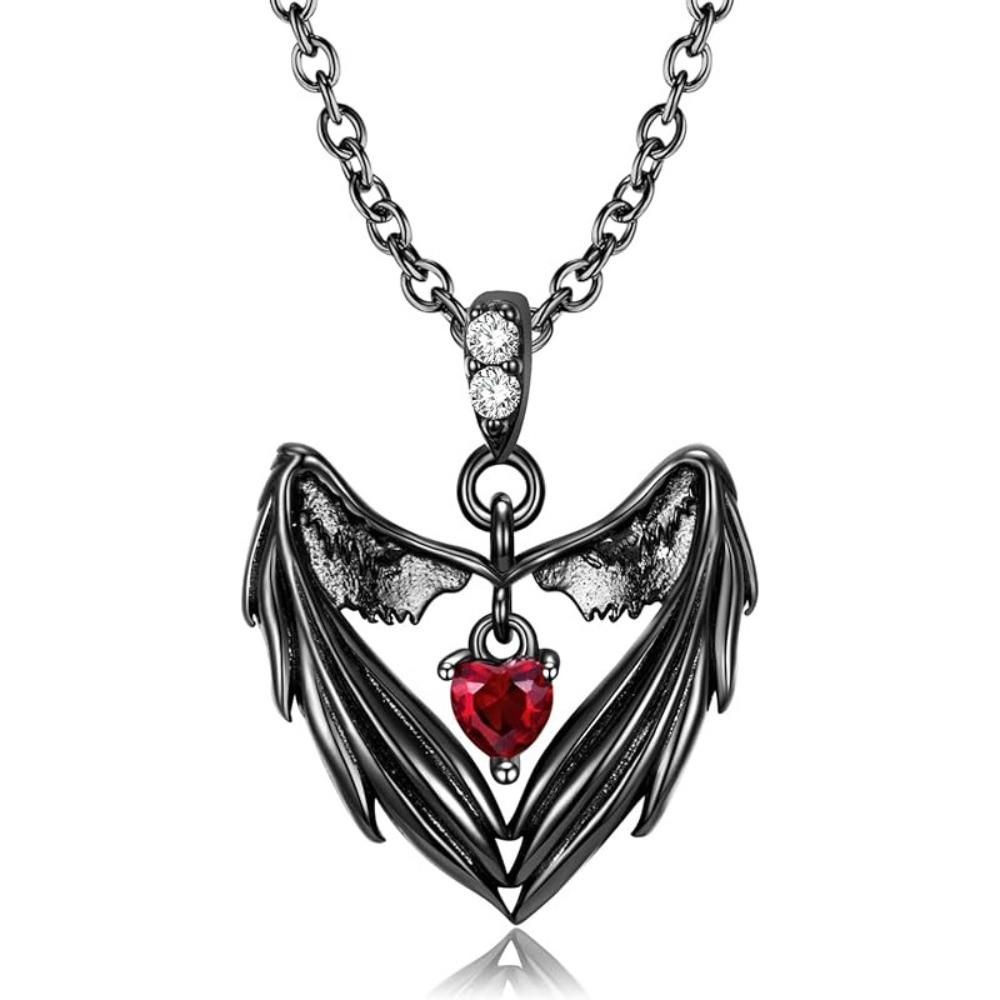 Black Silver Gothic Clavicle Chain Zinc Zinc Alloy Halloween Heart Choker Bat Wings Pendant Necklace Casual
