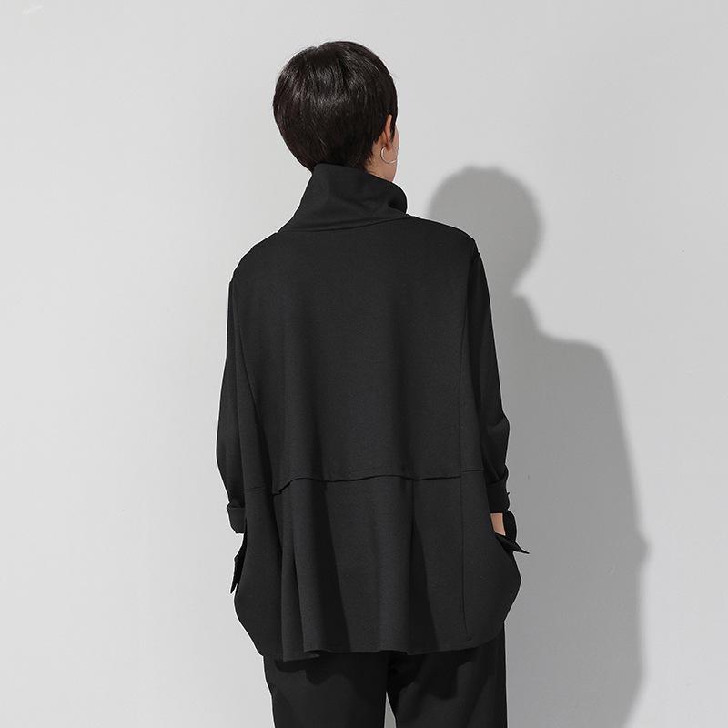 Trendiges Damen Oberteil im europäischen und amerikanischen Stil, dunkel, langärmlig, mit Kordelzug in der Taille - Frühling/Herbst