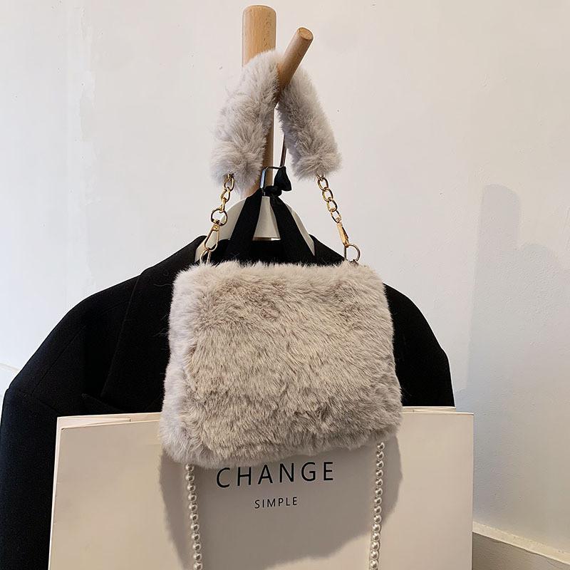 IELGY Plush Bag Autumn Winter Pearl Chain Crossbody Bag