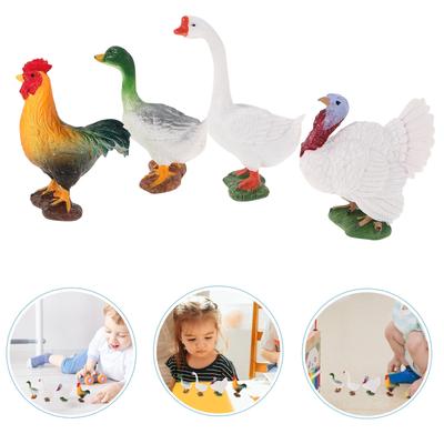 4Pcs Mini Farm Plastic Animals Realistic Chicken Duck Goose Simulation Table Decoration Miniature Animal Figures