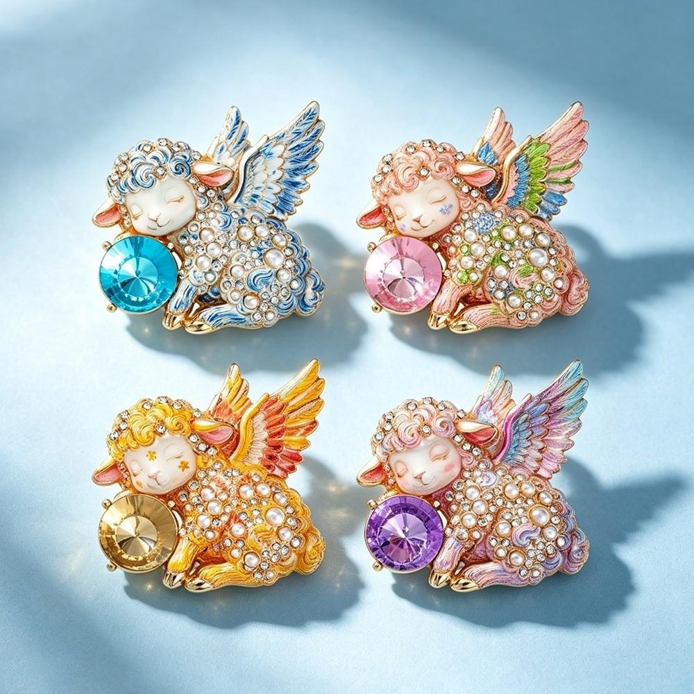 Rhinestone Goat Lapel Pin Zinc Zinc Alloy Animal Brooch Christmas Sheep Lamb Brooch Party