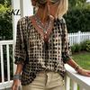 Boho Locker Bluse Damen Sommer Lässiges Hemd, V-Ausschnitt Schnürung 3/4 Ärmel Bluse, Kariert Dreiviertel Puff Oberteil Druck Fließende Oberteile, Leicht Atmungsaktiv